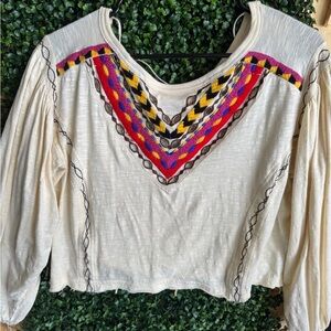 Embroidered Cream Top with Multicolor Accents
